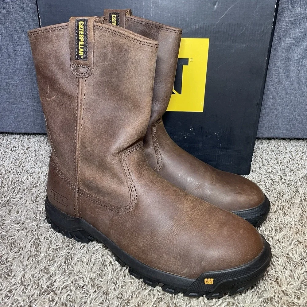 Caterpillar Drawbar Pull-On Steel Toe Work Boots Men's Size 11.5 Brown NEW